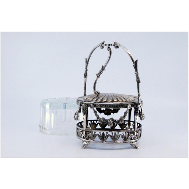 Silver Silver Sugar Bowl with Bows, Masks, Hinged Lid and Cut Glass Interior with Spoon, Set of 2 For Sale - Image 8 of 10