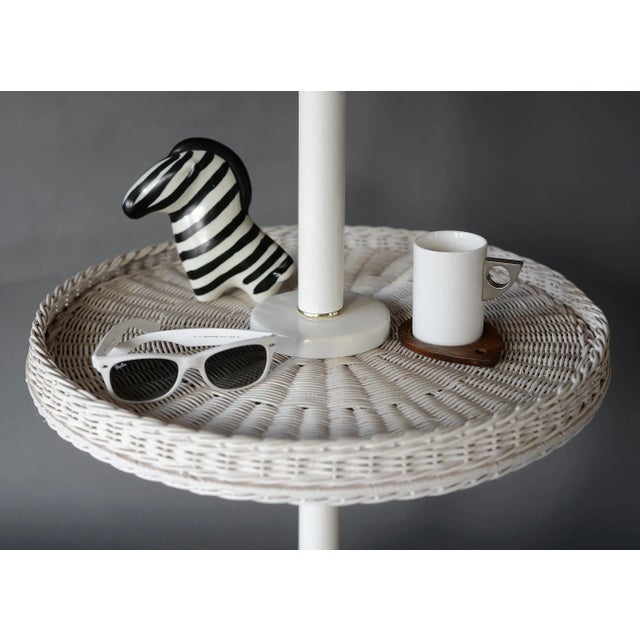1970s Vintage White Wicker Floor Lamp With Table Shelf For Sale - Image 9 of 13