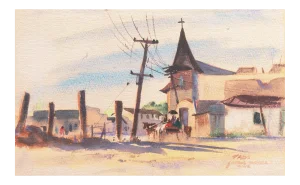 'Ox Cart, Old Taos' by James Vance, American Watercolor Society, Chouinard Art Institute, New York Art Student's League