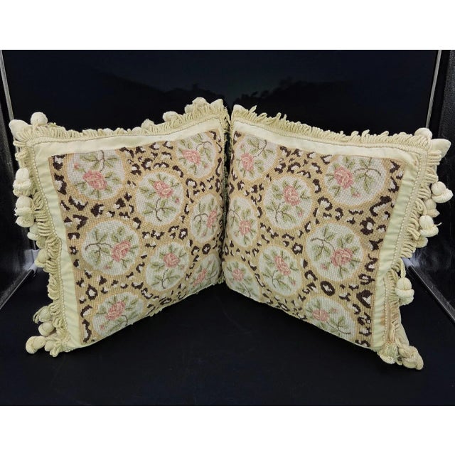 Artisanal Floral Needlepoint Accent Pillows With Ornate Tassels-Set of 2 For Sale - Image 11 of 18