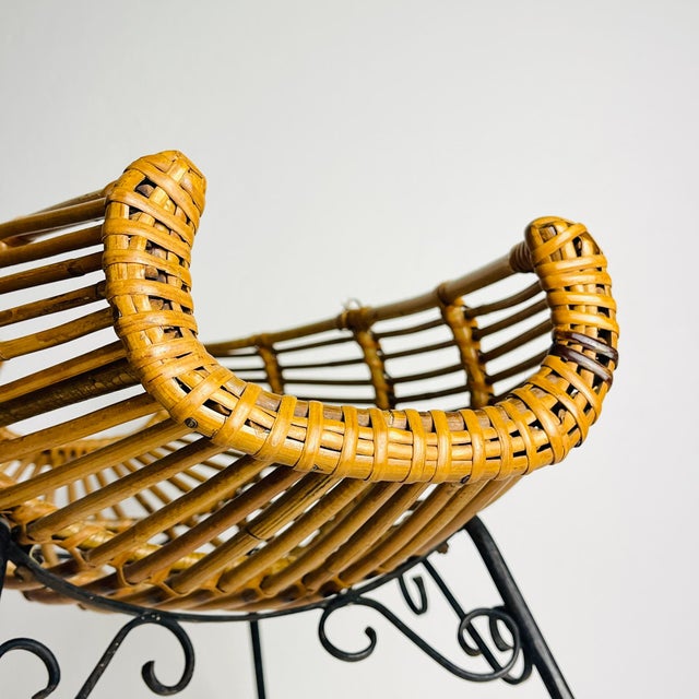 1960s Vintage Rattan Stand or Magazine Rack, Italy, 1960s For Sale - Image 5 of 14