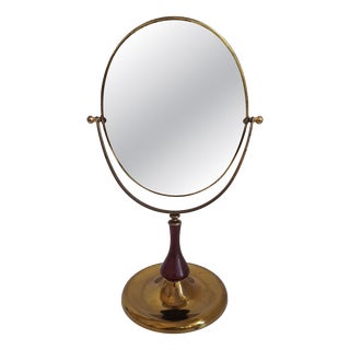 Mid-Century Czechoslovakian Brass and Wood Swivel Table Mirror, 1960s For Sale