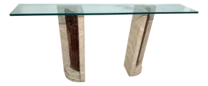 Italian Console Table With Travertine Base and Ancient Column Fragment