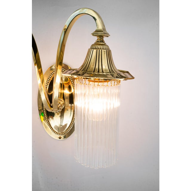 Art Deco Double Light Brass Wall Lamps with Glass Sticks, Vienna, Austria, 1920s, Set of 2 For Sale - Image 18 of 18