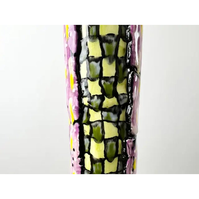Abstract Studio Multi-Color Hand Painted Ceramic Vase Signed & Dated 1999 For Sale - Image 12 of 17