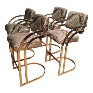 1970s Mid-Century Modern Milo Baughman Chrome Cantilever Bar Stools - Set of 4 For Sale