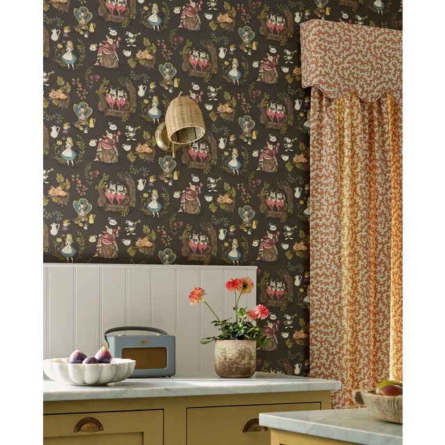Traditional Sanderson Alice in Wonderland Wallpaper in Puddle blue - a Sample For Sale - Image 3 of 3
