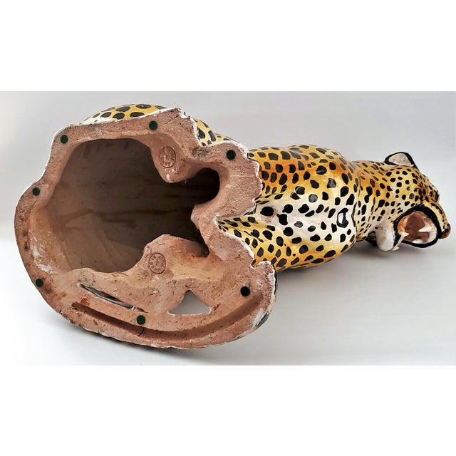 1960s Italian Ceramic Growling Leopard or Cheetah Floor Sculpture or