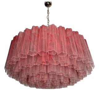 Large Murano Glass Chandelier with 101 Pink Alabaster Glass Tubes, 1990s For Sale
