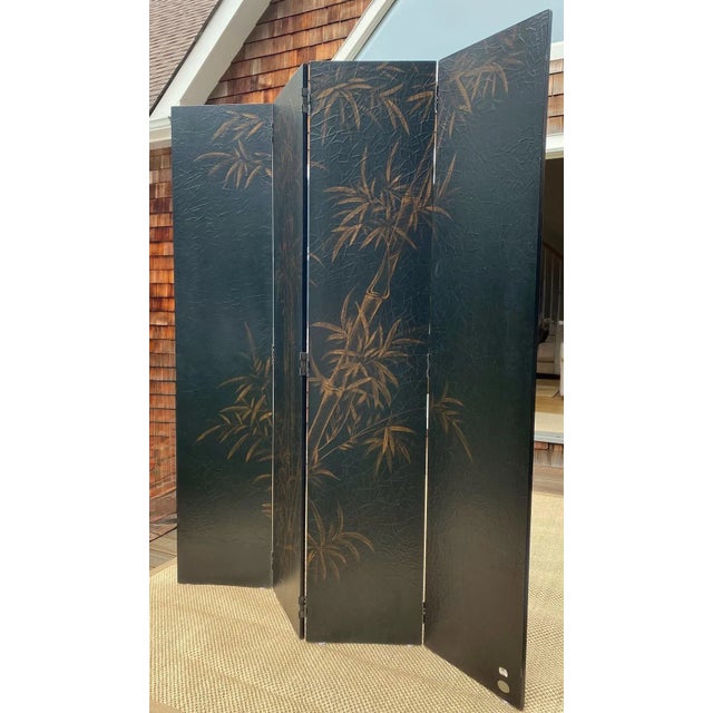 Chinoiserie Style Screen, Room Divider in Black With Bamboo Pattern by Baker For Sale - Image 11 of 18