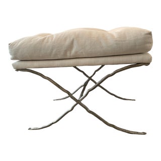 Ironies Upholstered Bench with Silver Twig Metal Base For Sale