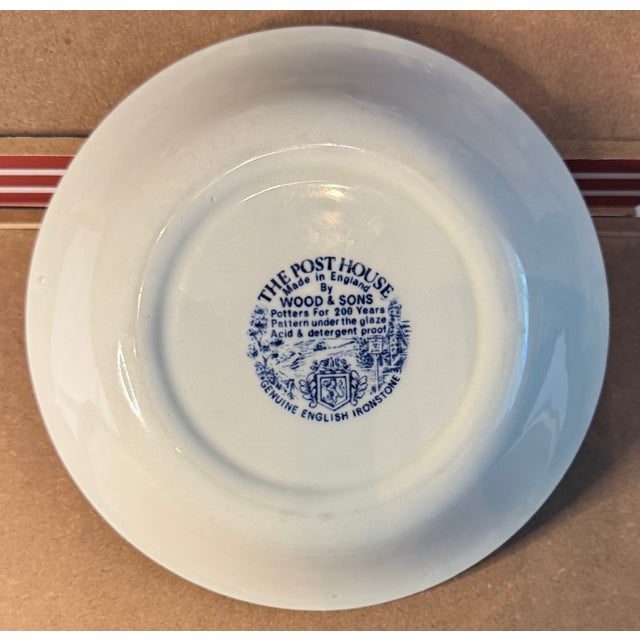 Wood & Son Vintage Wood & Sons “The Post House” Serving Bowl | English Ironstone Blue & White Transferware For Sale - Image 4 of 5
