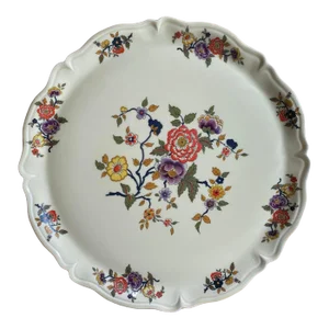 1950s Lec-Leclair Limoges Orange, Pink, Blue & Yellow Floral Center, Rim Bouquets, Scalloped Platter