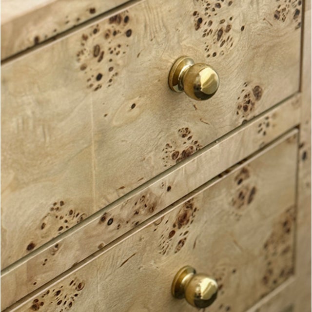 Matthew Izzo Home Douglas Burlwood Two Drawer Open Shelf End Table With Glass Top and Polished Brass Knobs For Sale In New York - Image 6 of 9