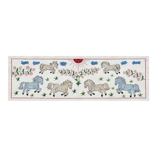 Horse Suzani Wall Hanging, Red Sun Face For Sale