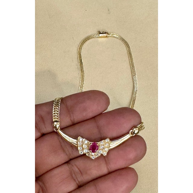 0.50 Ct Natural Oval Ruby &amp; Diamond Pendant Necklace 14 Karat Yellow Gold This spectacular Pendant Necklace consisting...