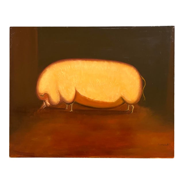 Late 20th Century “Prize Pig” Contemporary Original Oil Painting by Satori Gregorakis For Sale
