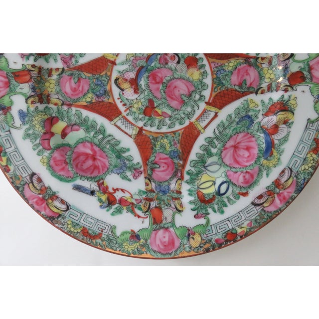 Vintage Rose Medallion Japanese Porcelain Dish Decorated in Hong Kong For Sale - Image 4 of 6
