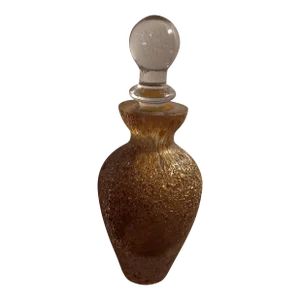 1980s Amber Crystal Art Glass Perfume Bottle