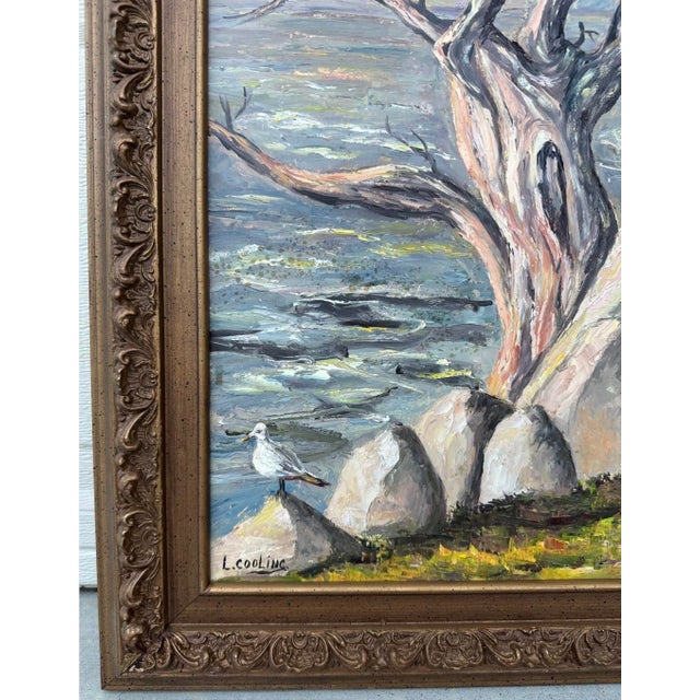 1950s Lydia Cooling Signed Large Framed Seascape Impressionist Original Oil Painting For Sale - Image 10 of 18