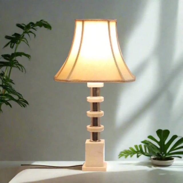 Karl Springer 1970s Stacked Rings of Carrara Marble Table Lamp For Sale - Image 4 of 8