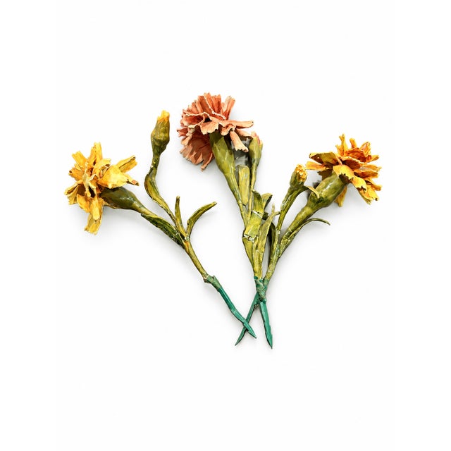 A charming set of three 1960s mid-century toleware floral sculptures, crafted in the classic Italian style. These...