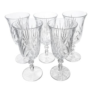 1990s Waterford Marquis Crystal Iced Tea or Water Goblets Tall Cut‑Glass Stemware for Grandmillennial - Set of 5 For Sale
