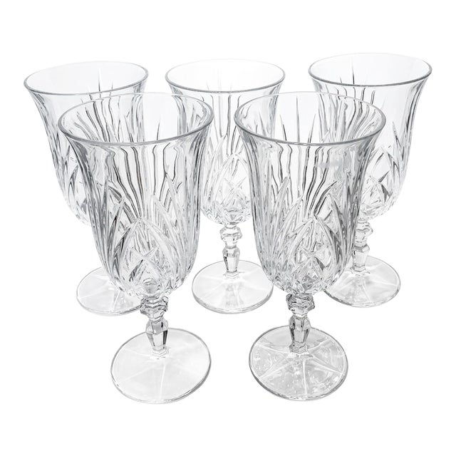1990s Waterford Marquis Crystal Iced Tea or Water Goblets Tall Cut‑Glass Stemware for Grandmillennial - Set of 5 For Sale