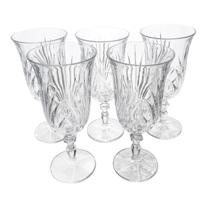 1990s Waterford Marquis Crystal Iced Tea or Water Goblets Tall Cut‑Glass Stemware for Grandmillennial - Set of 5