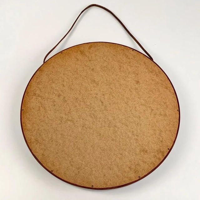 Brown Swedish Teak and Leather Wall Mirror by Uno & Östen Kristiansson for Luxus Vittsjö, 1960s For Sale - Image 8 of 15