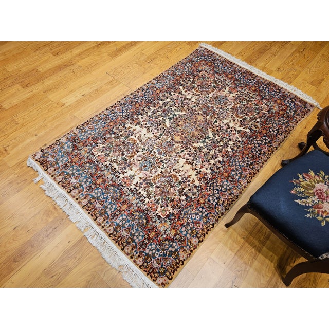Vintage Persian Kerman Lavar Area Rug, Handwoven All-Over Floral Pattern, Ivory & Blue, 4’ X 7’ For Sale - Image 12 of 12