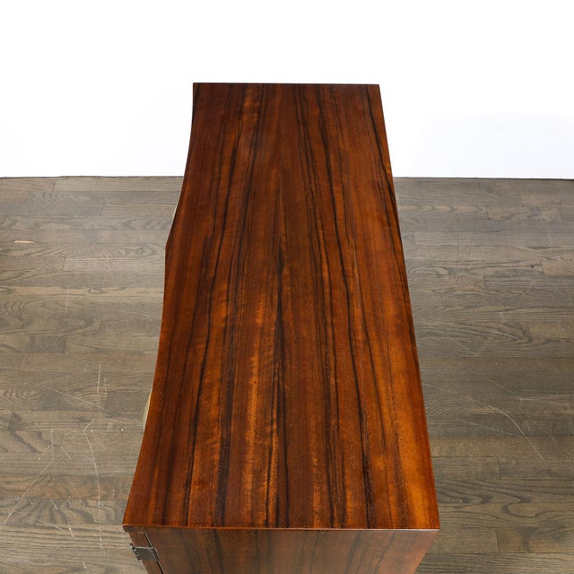 Art Deco Brass Pulls & Leather Wrapped Base Paldao Wood Cabinet by Gilbert Rohde For Sale - Image 11 of 16