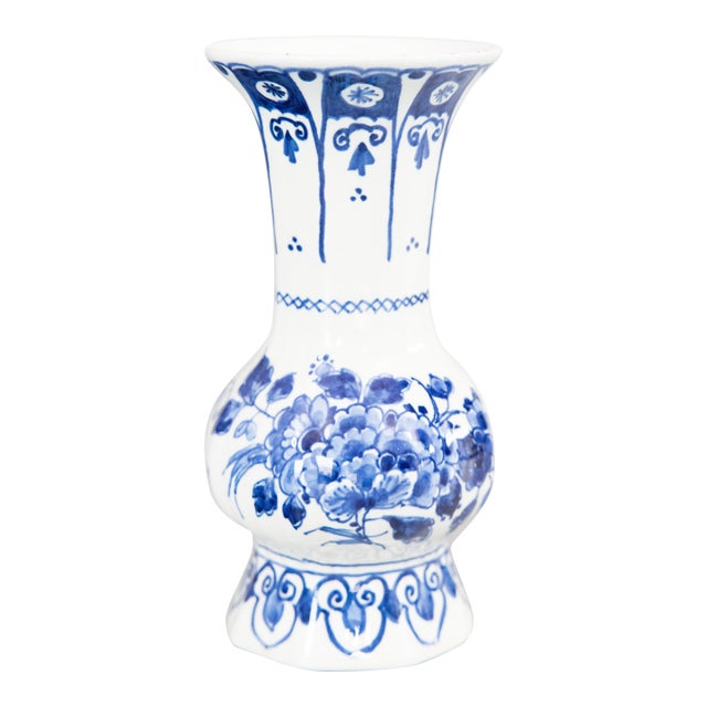 Petite Mid-Century Dutch Delft Faience Floral Vase For Sale