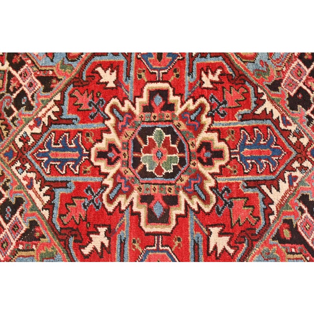 Vintage Hand-Woven Persian Heriz Room Size Wool Area Rug For Sale - Image 4 of 12