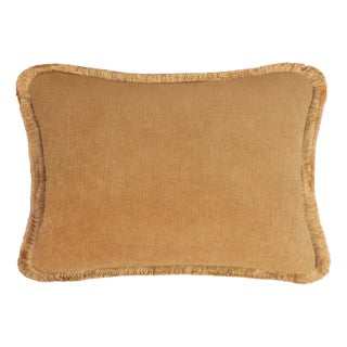 Happy Pillow Camel Velvet with Fringes from Lo Decor For Sale