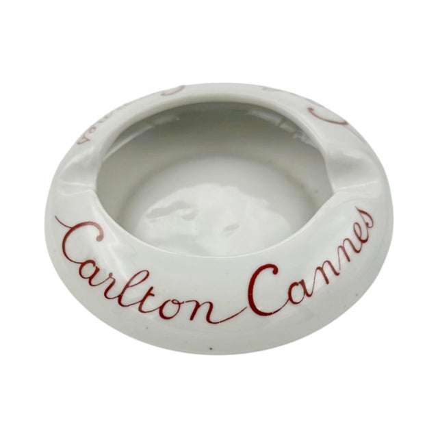 Vintage Carlton Cannes France Hotel White Porcelain Ashtray For Sale - Image 12 of 13