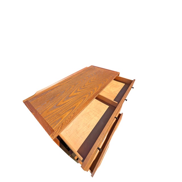 Mid-Century Modern Vintage Mid Century Modern Oak and Cane Floating Highboy Tall Dresser Chest of Drawers For Sale - Image 3 of 11