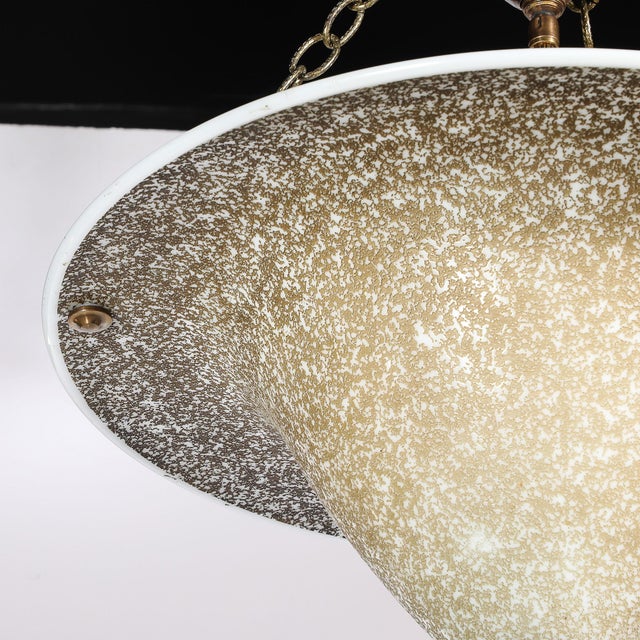 Art Deco Basin Form Acid Etched Green Gold & White Glass Pendant Signed Daum For Sale - Image 14 of 16