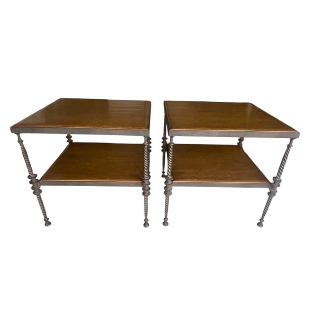 Paul Ferrante Paul Ferrante Madison Walnut and Iron Square End Tables. Set of 2. 6061-E For Sale - Image 4 of 11