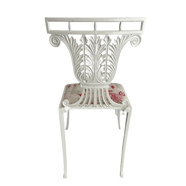 1930s Regency White Cast Iron Garden Chair With Upholstered Seat For Sale In Los Angeles - Image 6 of 9