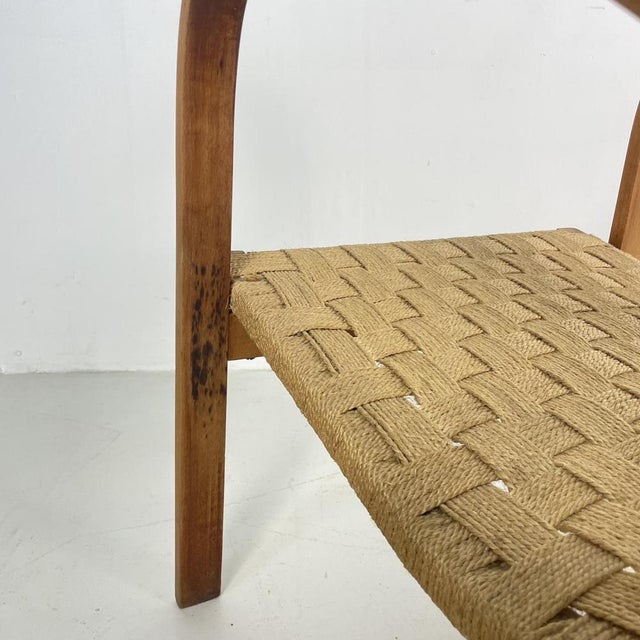 Mid-Century Italian Wood and Chord Lounge Chair with Ottoman, Set of 4 For Sale - Image 12 of 14