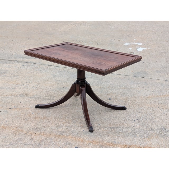 Mid 20th Century Mid 20th Century Georgian Mahogany Rectangular Pedestal Cocktail Table With Raised Edge For Sale - Image 5 of 11