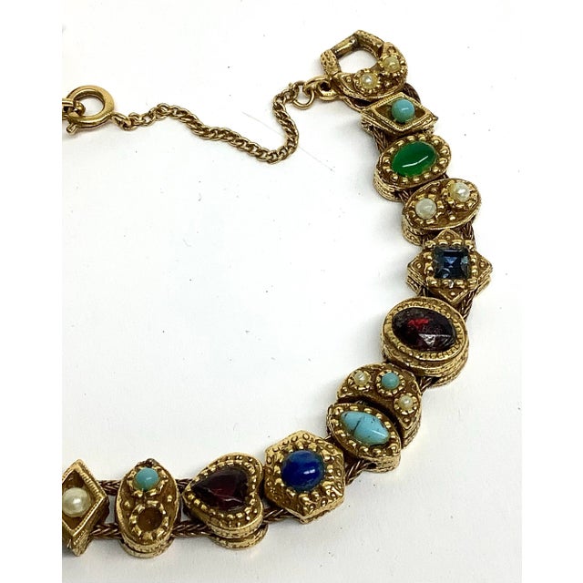 1970s Vintage Goldette Multi Semiprecious Stone Goldtone Bracelet For Sale - Image 5 of 10