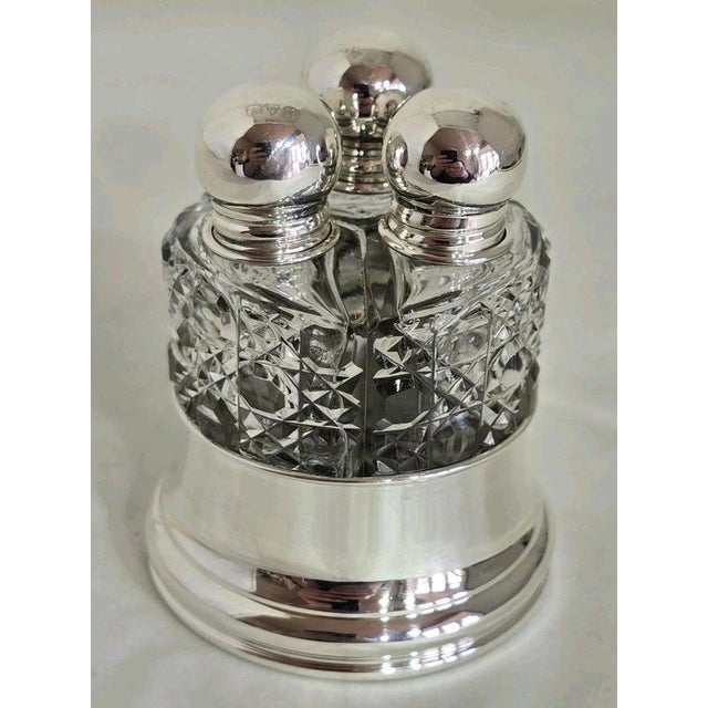 Art Deco Cut Glass Scent Bottles and Sterling Silver Stand, 1923, Set of 4 For Sale - Image 9 of 18