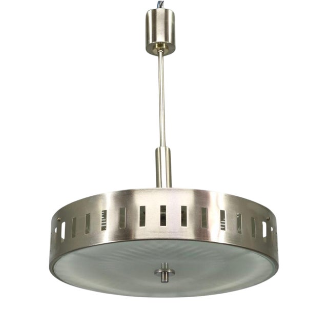 Space Age UFO Pendant Light in Metal and Glass, Czechoslovakia, 1970s For Sale