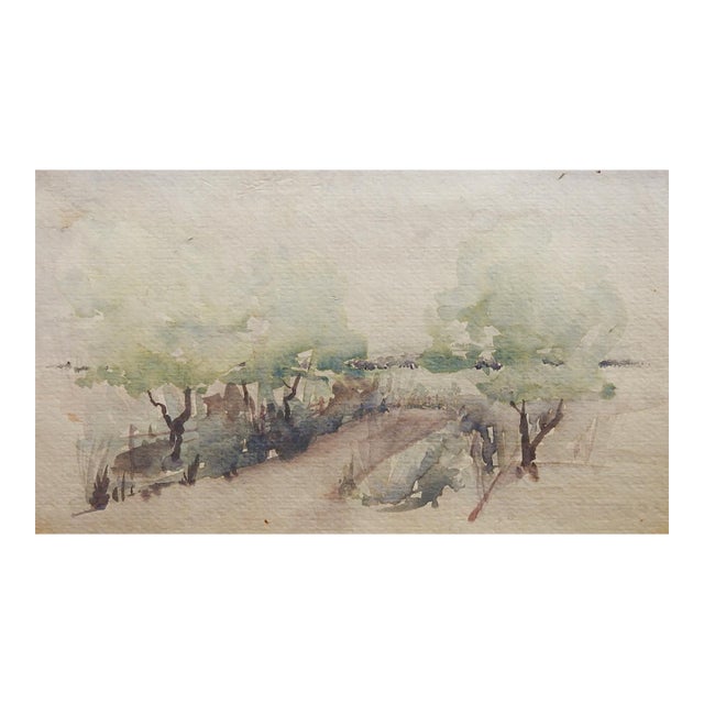 Small Mid 20th Century Impressionist Watercolor Landscape Painting For Sale
