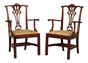 Chippendale Style Solid Mahogany Pair Armchairs