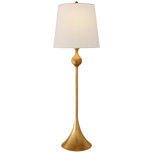 Dover Buffet Lamp in Gild with Linen Shade Designer: AERIN Height: 31.25" Shade Detail: 8" x 10.25" x 9.25" Linen Base: 7"...