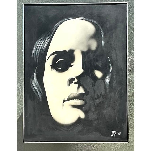 Ivory Vintage Monumental Original Oil Portrait on Canvas For Sale - Image 8 of 12