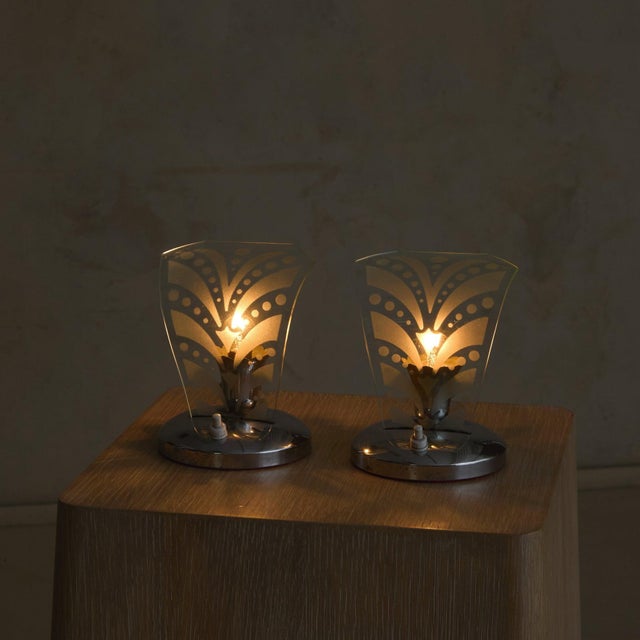Petite Italian Chrome + Murano Glass Table Lamp, 1950s - 2 Available For Sale In Chicago - Image 6 of 12